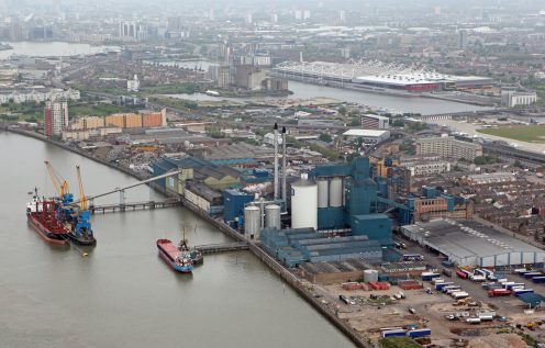 Aerial view of Thames Refinery on the River Thames