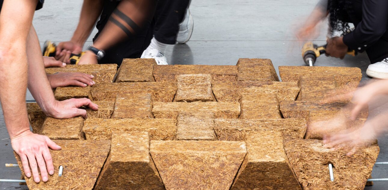 Sugarcrete slab shown as interlocking block as a potential low-carbon alternative to concrete