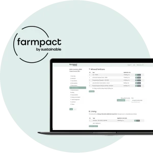 farmpact logo and a laptop with data