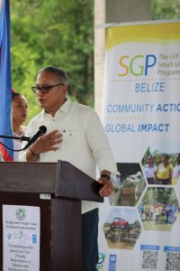 Prime Minister John Briceno giving remarks at the ceremony